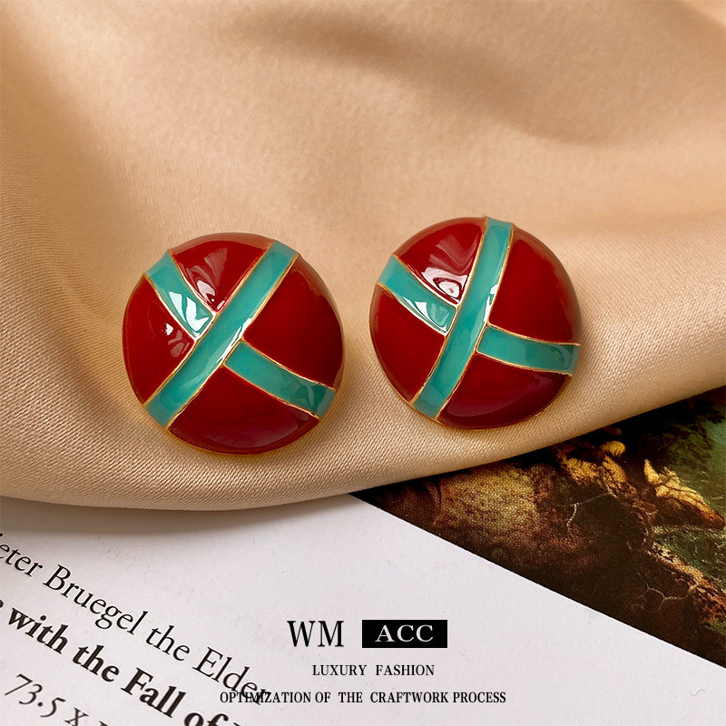 Silver needle stripe oil circle earrings earrings