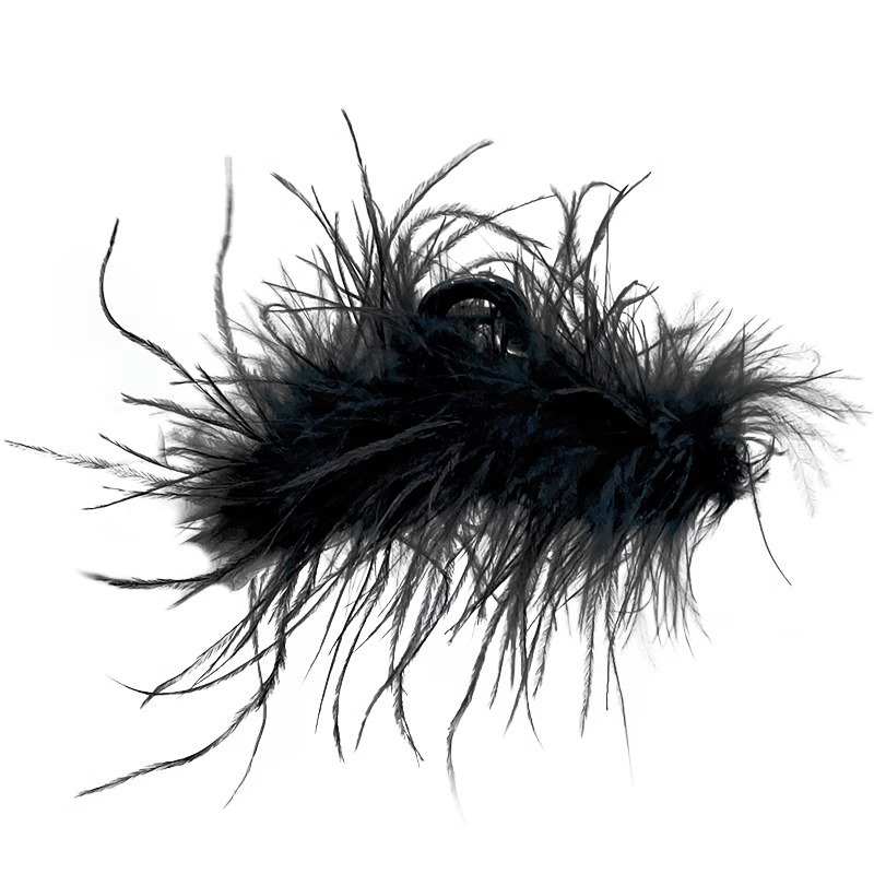 夏の新しいハイエンドオーストリッチぬいぐるみヘアクリップ女性のための大型サメクリップ黒羽グリッパー頭飾りクリップ|undefined