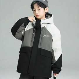 2025冬款儿童韩版潮流帅气棉服加厚夹棉外套韩版时尚休闲拼色