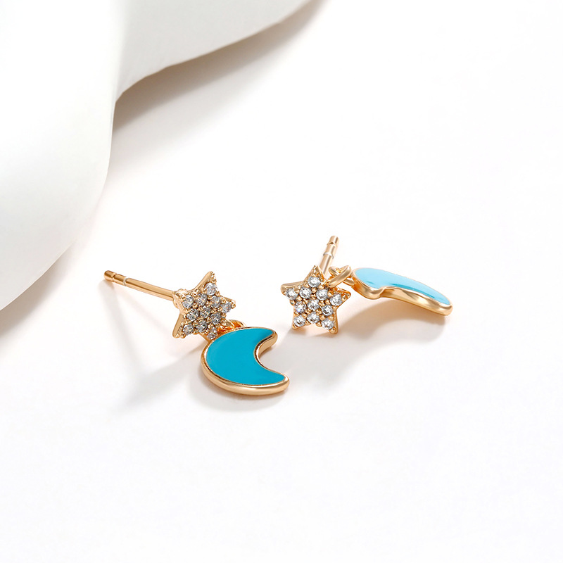 Pendientes de luna y estrella, moda japonesa y coreana, joyería femenina al por mayor