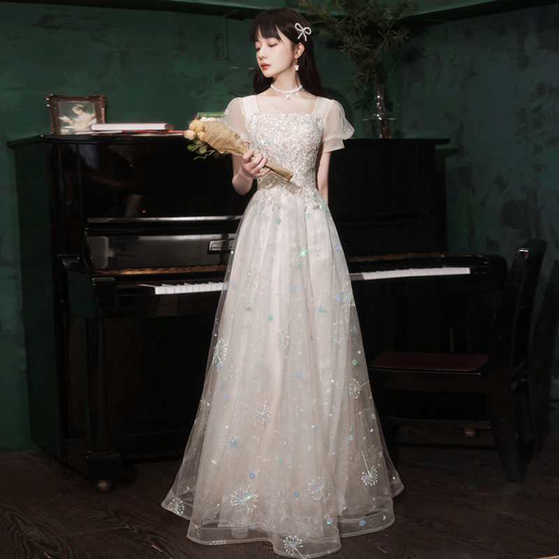 Graduation Evening Dress 2026 New Autumn Short-Sleeved Long Sequined Dress for Women Simple Student Art Exam Dress Graduation Evening Dress 2026 New Autumn Short-Sleeved Long Sequined Dress for Women Simple Student Art Exam Dress