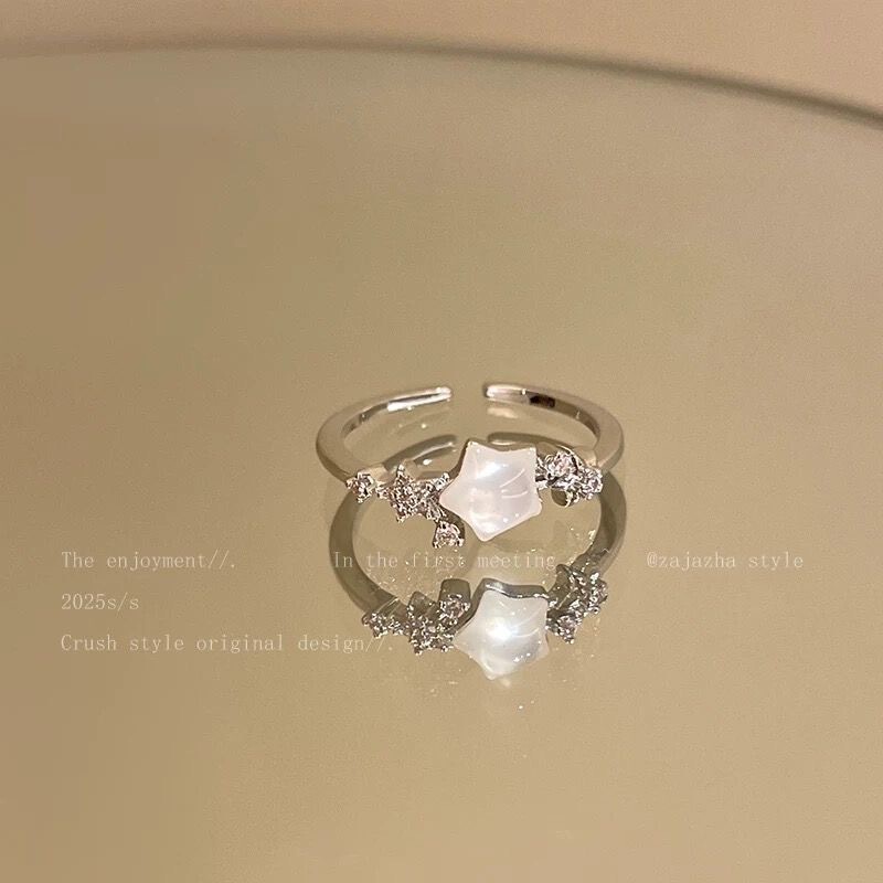 星星珍珠开口戒指女2025新款高级感食指戒小众时尚个性指环可调节|undefined