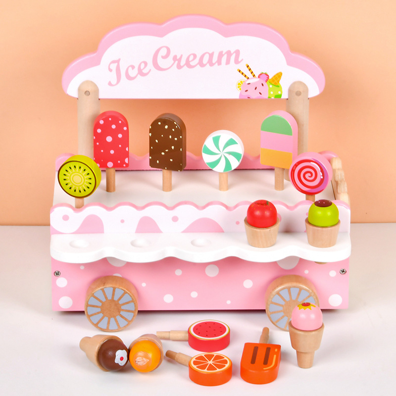 Cochecito de helado de simulación para niños Juego de roles para bebés Interacción entre padres e hijos Juguetes educativos de madera image 9