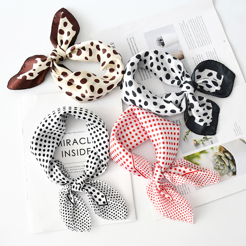 Spring and autumn small fresh wave point leopard 50*50 imitation silk small square scarf wholesale women's beach fashion small scarf silk scarf