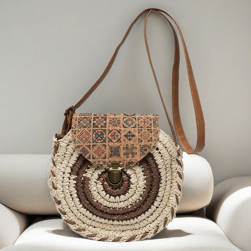 Crossbody Round Straw Bag, Ethnic Style Woven Bag, Versatile Shoulder Straw Bag, Handbag, Small Round Women's Bag, Portable