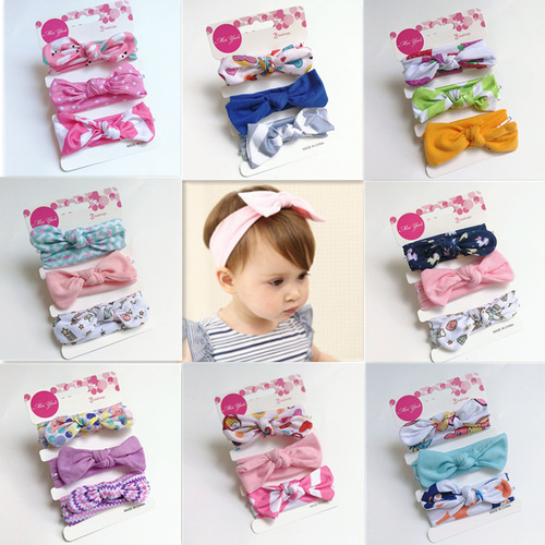European and American new children's hairbands, rabbit ears, three-piece set, infant headbands, male and female baby hair accessories, bow headbands
