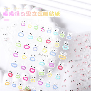 Popular mouth monster relief nail stickers big mouth monster eyes 3D Jelly nail stickers Smiley Face facial expression nail stickers