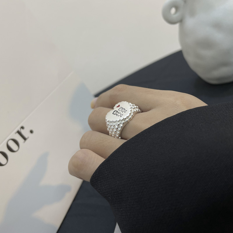 Fashion 925 sterling silver sketch parent-child heart-shaped ring pineapple particle edge open ring