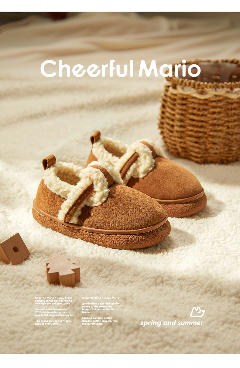 Happy Mary Children's Cotton Shoes Women's Bag and Home Warm Soft Sole Snow Boots Parent-child Men's Slippers Winter_voghion.com