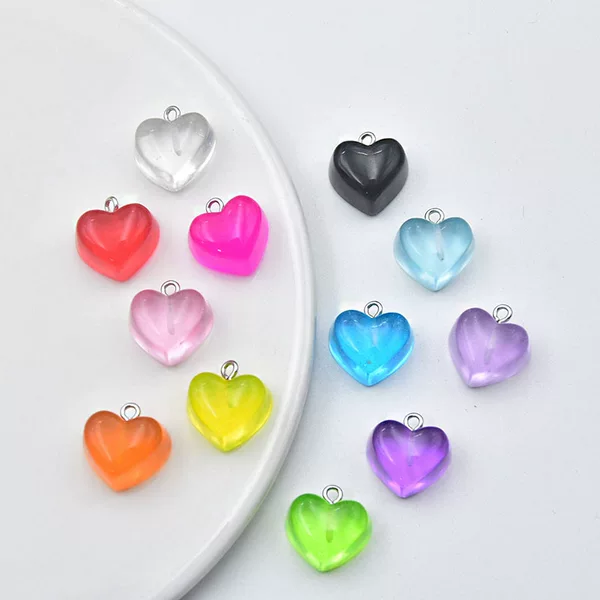 Transparent heart-shaped resin simulation peach heart earrings pendant diy jewelry accessories love necklace keychain pendant