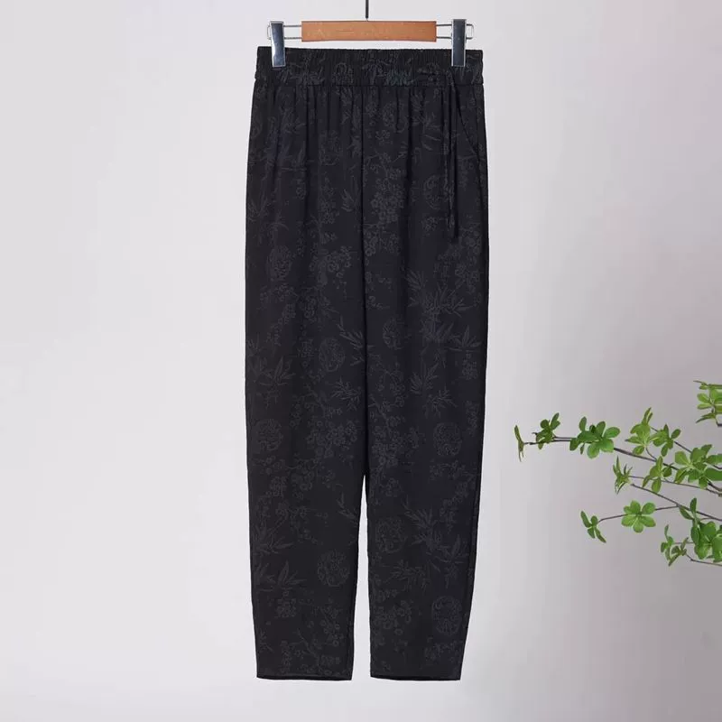 Женские жаккардовые летние повседневные брюки-шаровары в китайском стиле, модные, универсальные, дышащие, удобные, эластичные укороченные брюки для похудения с высокой талией