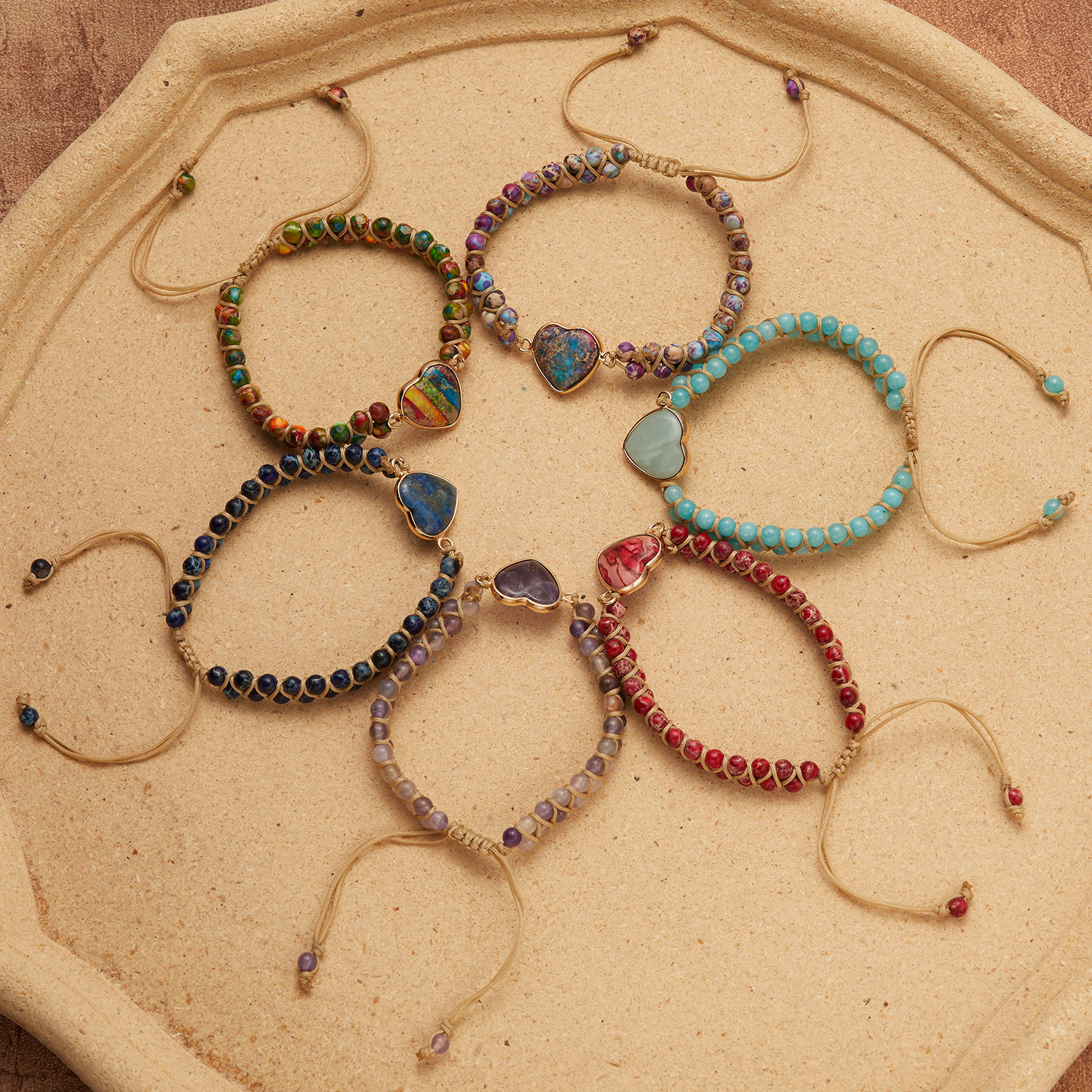 Bracelets Classification Ethnic Style Heart Shape Natural Stone Knitting Bracelets