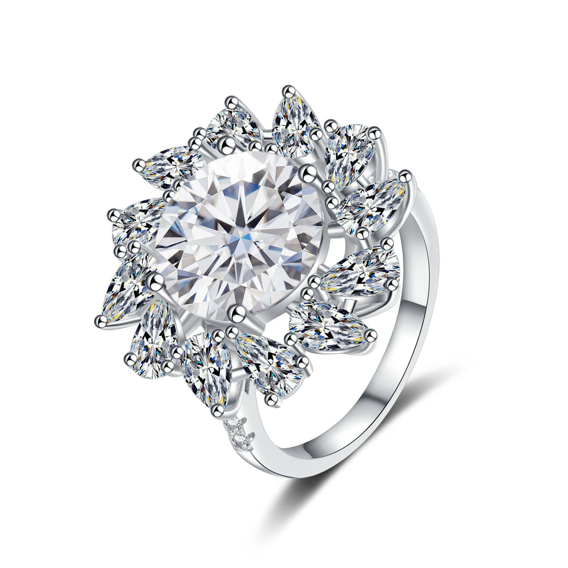 S925 anillo de diamante de color de plata esterlina, anillo de diamante en forma de pera de 5 quilates, anillo de mujer elegante y lujoso