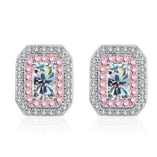Pink emerald cut 1/2 karat moissanite earrings sterling silver jewelry cross-border hot wholesale
