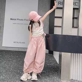 女童粉色工装裤2025春秋季新款大童裤子儿童夏秋装休闲束裤防蚊裤