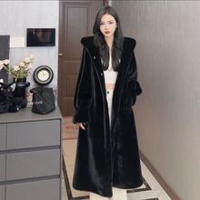 貂连帽加长加厚皮毛一体大衣女安可拉红新年毛毛外套女新款皮草女