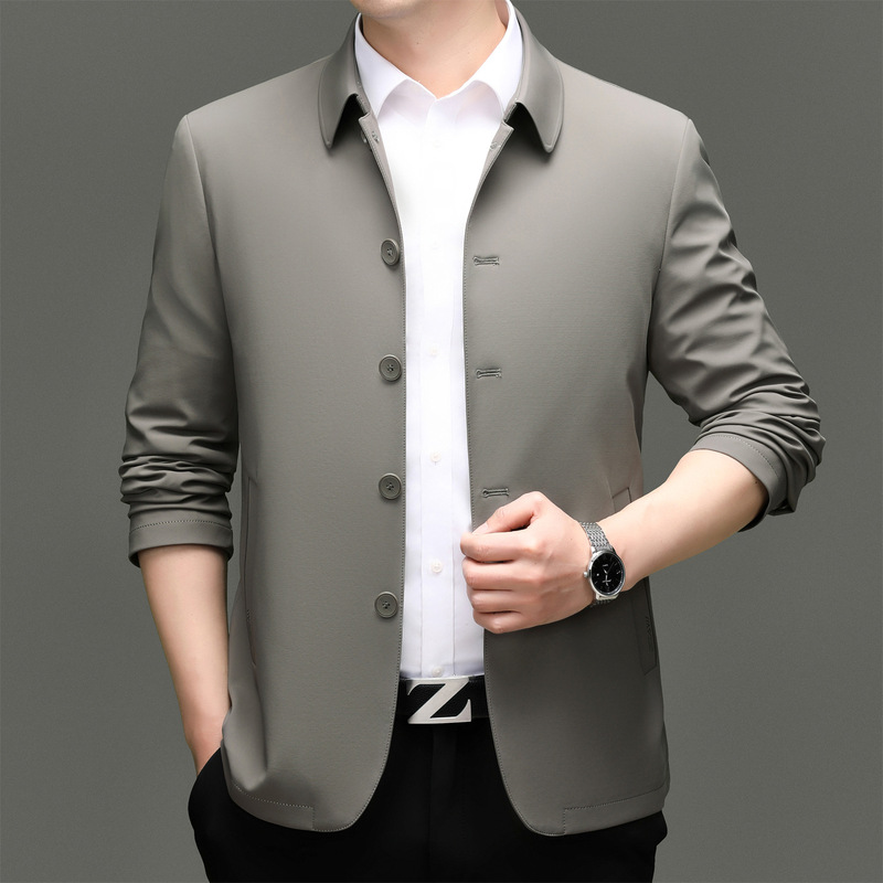 Autumn new collection: high-end, fashionable, single-breasted, collarless, wrinkle-resistant casual jacket for middle-aged men Autumn new collection: high-end, fashionable, single-breasted, collarless, wrinkle-resistant casual jacket for middle-aged men