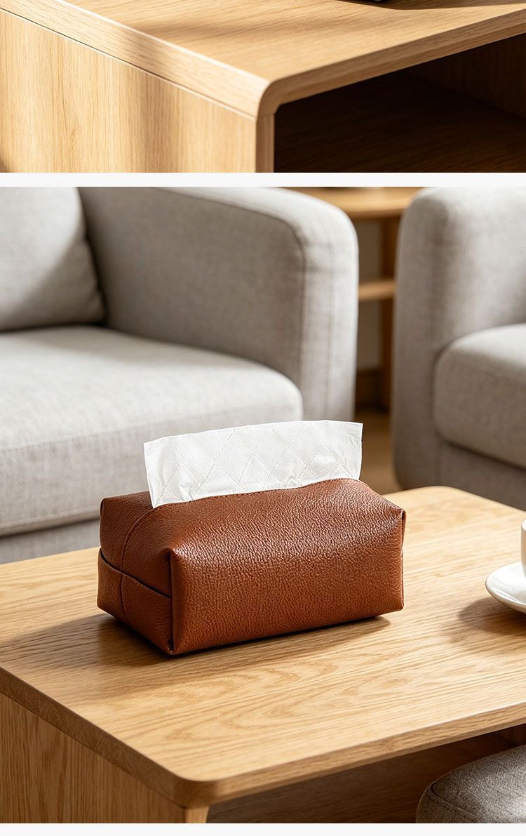 Light luxury small lychee pattern tissue storage box, solid color leather tissue bag, modern minimalist waterproof tissue box for living room