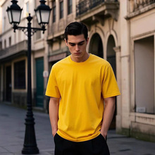 黄色短袖纯色棉T恤 圆领夏季休闲宽松男女同款百搭基础款舒适时尚