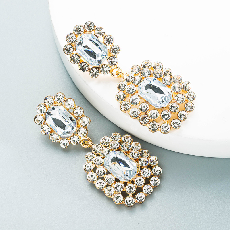 Alloy Material Fashion Geometric Diamond Alloy Artificial Gemstones Earrings