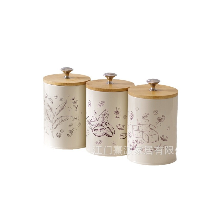 コーヒー豆茶密封缶セット取っ手竹蓋キッチン多機能収納缶貯蔵サンプルプレート部屋瓶|undefined