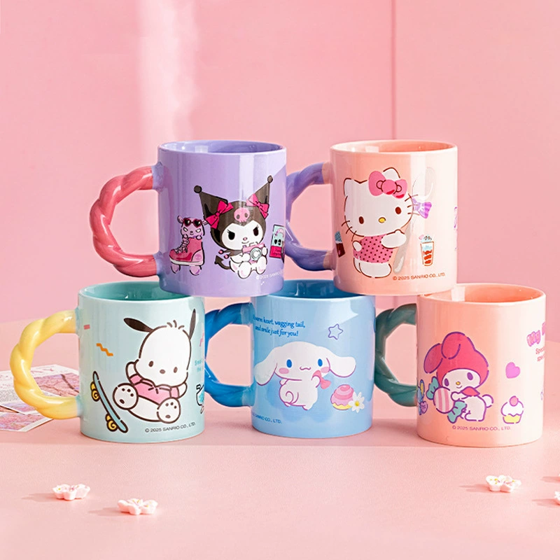 Керамическая миловидная кофейная кружка с ручкой Sanrio высокого качества для домашнего использования, для любимого, с стеклянной вставкой