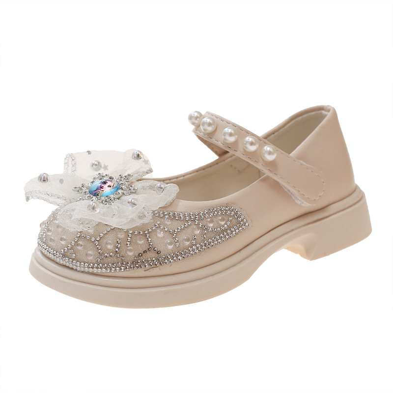 Zapatos de cristal para niñas zapatos de cuero princesa para niños 2025 nuevos zapatos de un solo niño arco de estilo extranjero zapatos de chicas