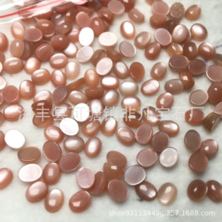 天然橙太阳橙月光石戒面 椭圆形平底素面 手工绕线魔盒蛋面裸石