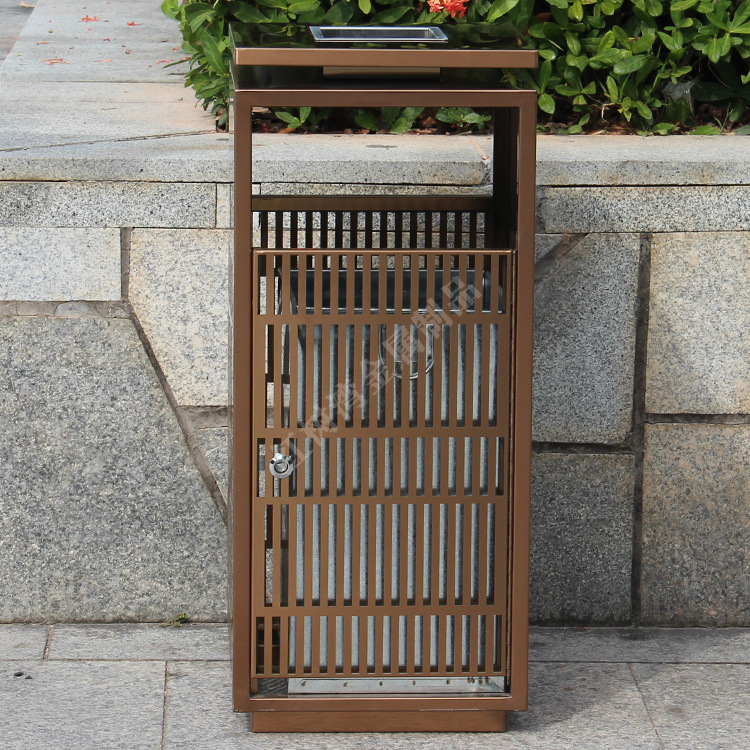 户外房地产售楼部大堂方形电镀201不锈钢垃圾桶新楼盘金属果皮箱