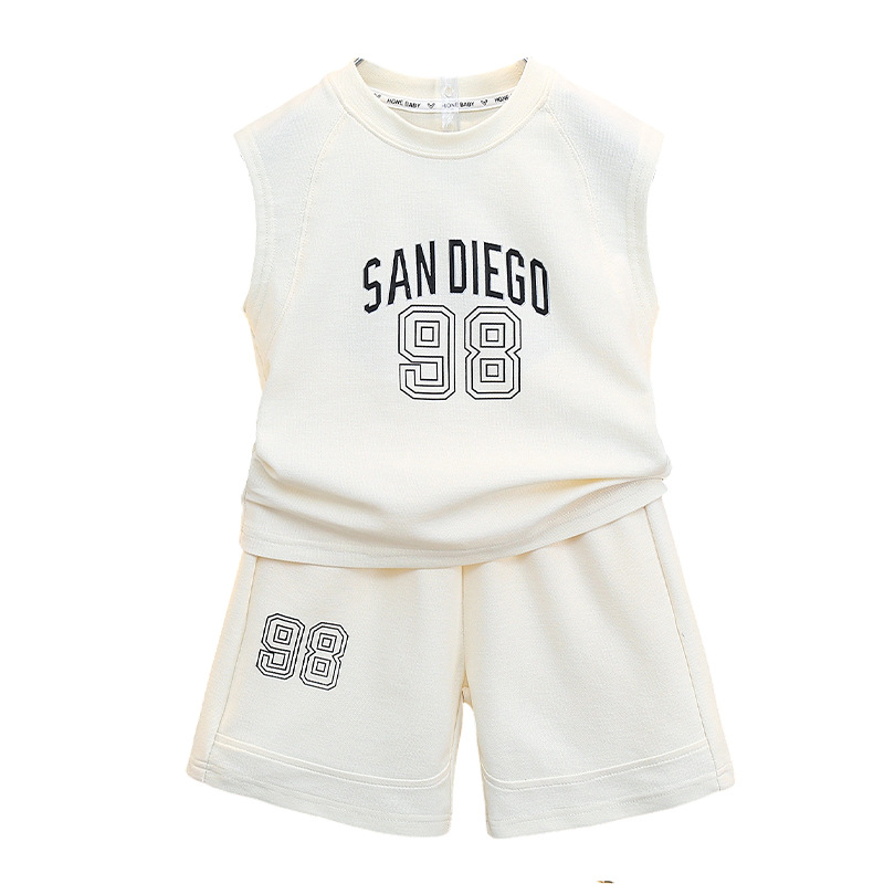 7116 Traje sin mangas para niños Ropa delgada para bebés 2025 verano nuevo estilo chaleco para niños pantalones cortos de dos piezas de moda