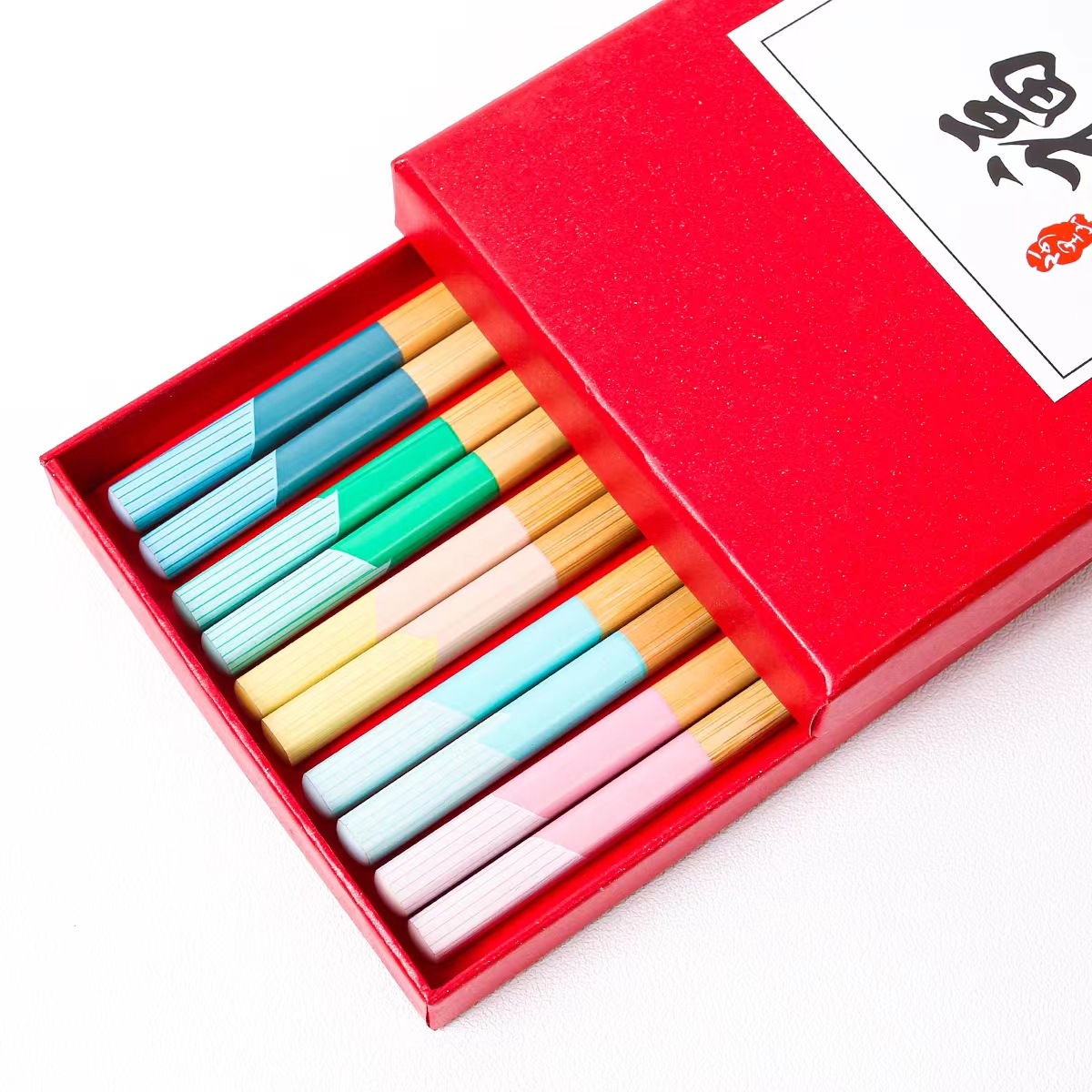 Palillos de bambú al por mayor 24cm flor impresión de película palillos de bambú cinco colores hogar Comida compartiendo una persona palillos puesto suministro personalización