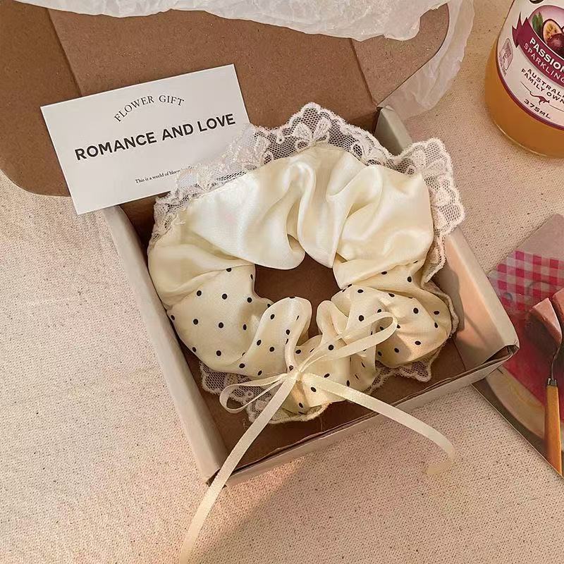 Encaje de flor coreana Encaje de intestino grueso Anillo de cabello femenino Cabeza de flor de viento pastoral Cuerda de cabeza de bola de gran tamaño Accesorios para el cabello de alta calidad