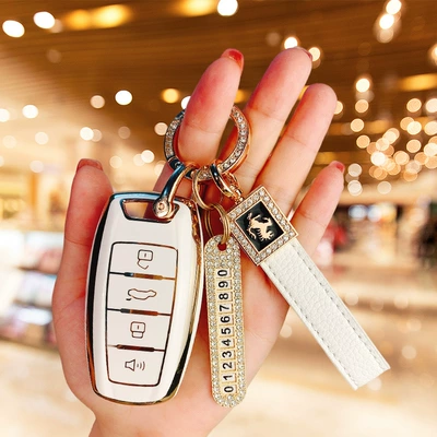 H6, Big Dog, M6, H9, Max, Car key bag - beautiful-white-single-shell-horse-white-rope-number-card