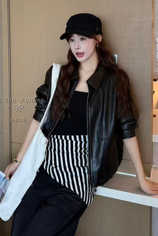 短款皮衣外套女2025春秋新款复古港风休闲气质长袖PU皮机车夹克女|undefined