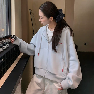 2026新款刺绣卫衣女秋冬连帽开衫春秋款拉链穿搭早秋短款女款外套