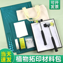 植物拓染宣纸团扇diy材料包敲拓染布工具套装花草树叶拓印帆布包
