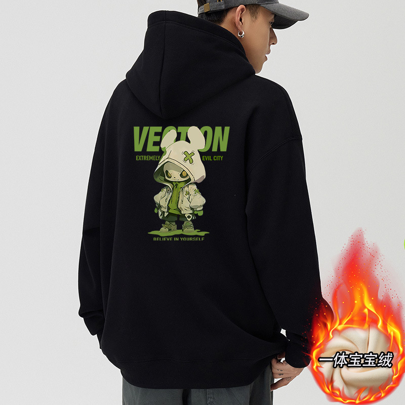 400G加绒卫衣男士春秋冬季新款圆领情侣款加厚宽松上衣青少年外套