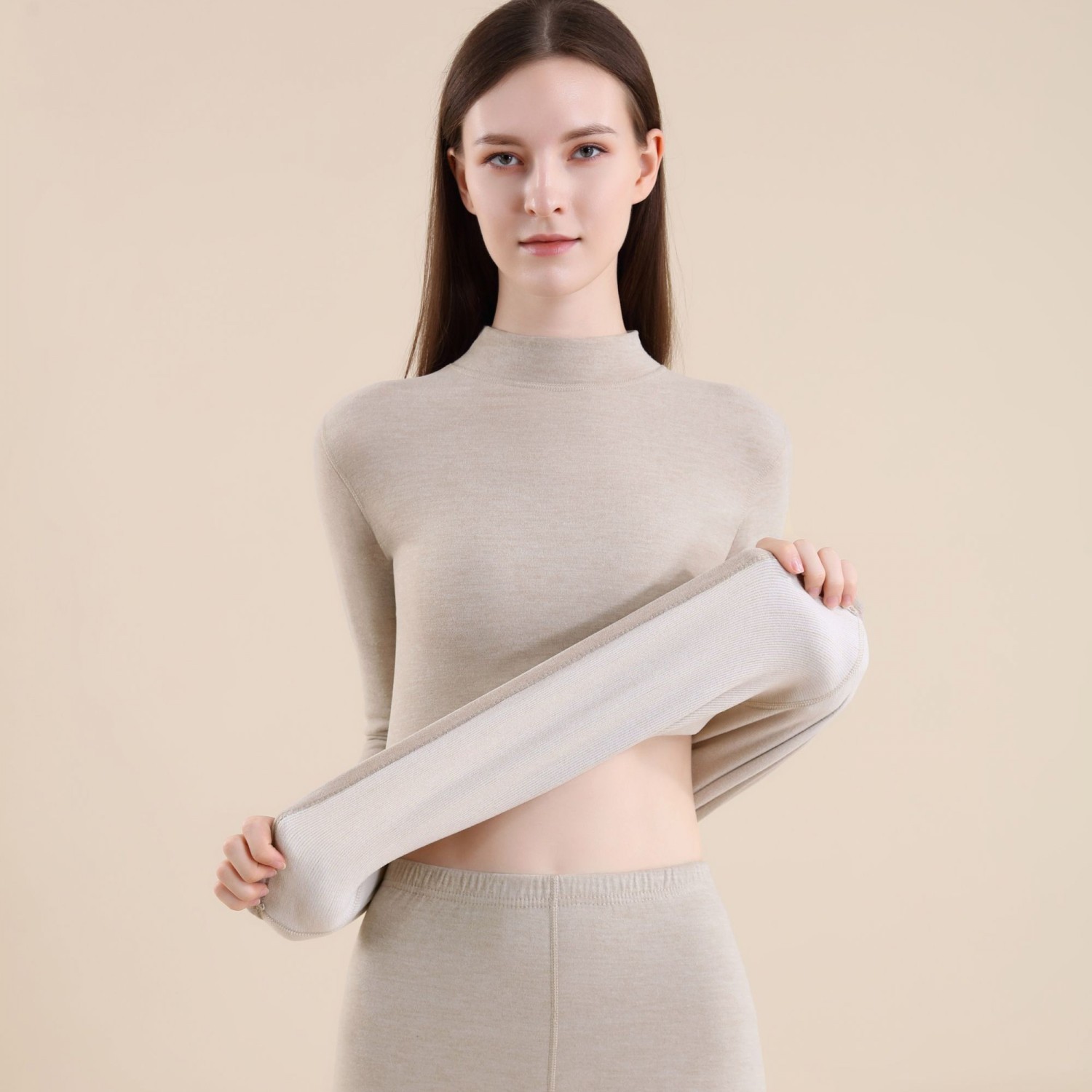 Women's Half Turtleneck Silk Wool - Skin Color
