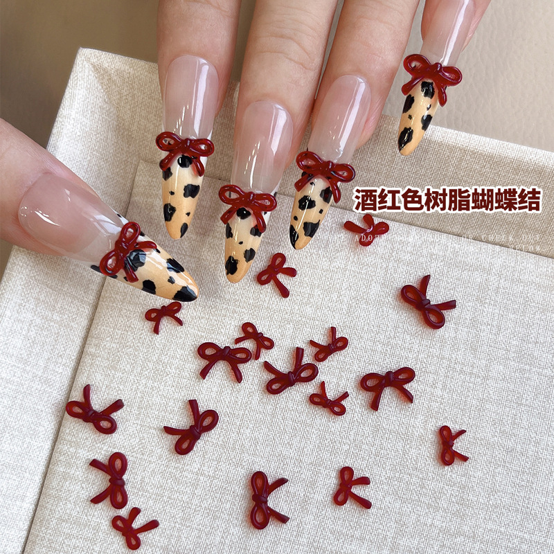 50 explosions wine red resin bow nail jewelry simple line bow nail small decoration wholesale