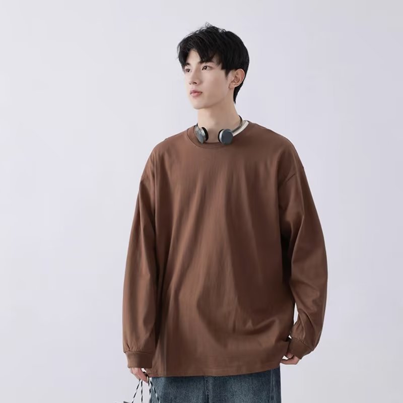 Demi-season solid color cotton long-sleeve with a round collar