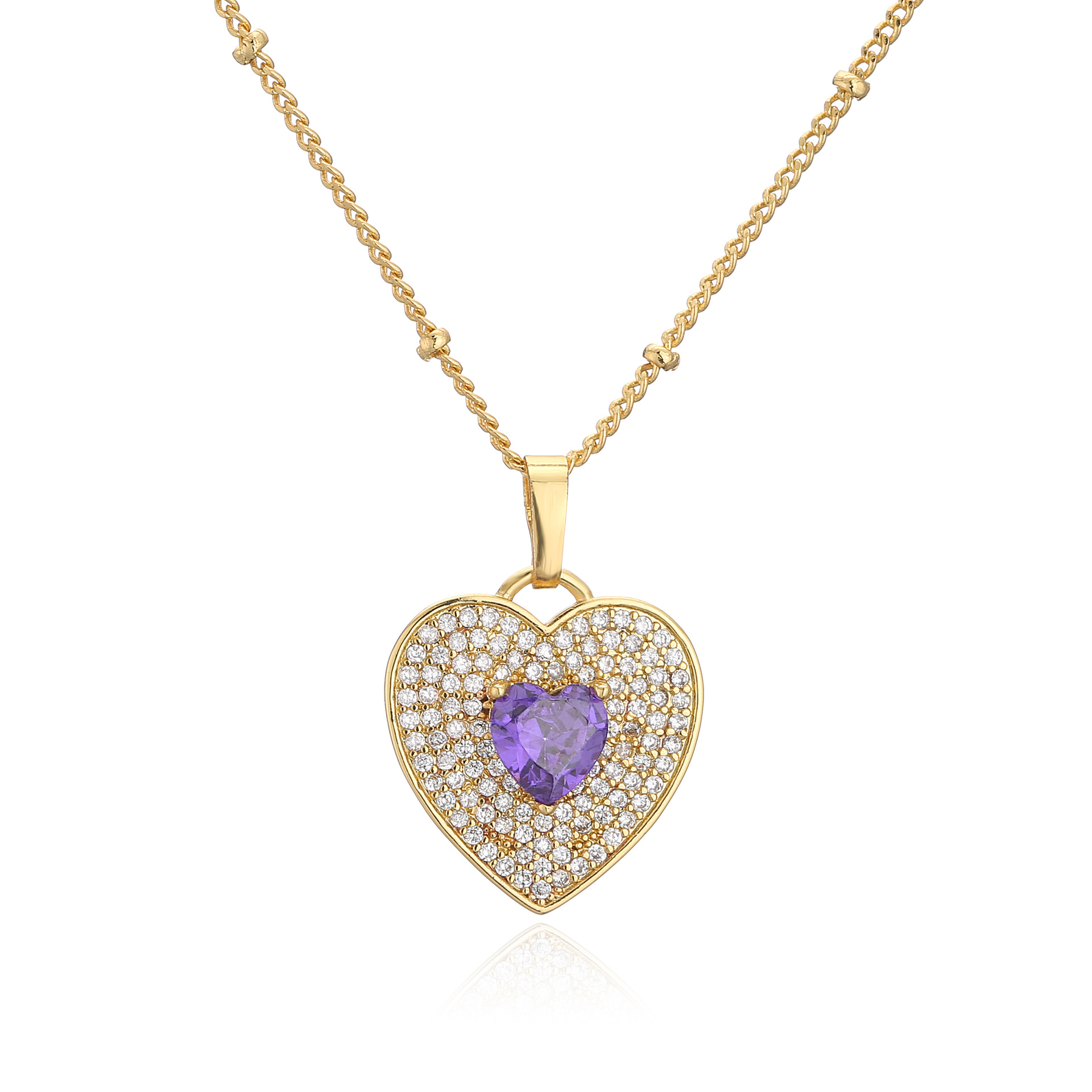 Micro Inlaid Zircon Peach Heart Necklace Brass Plating 18K Real Gold