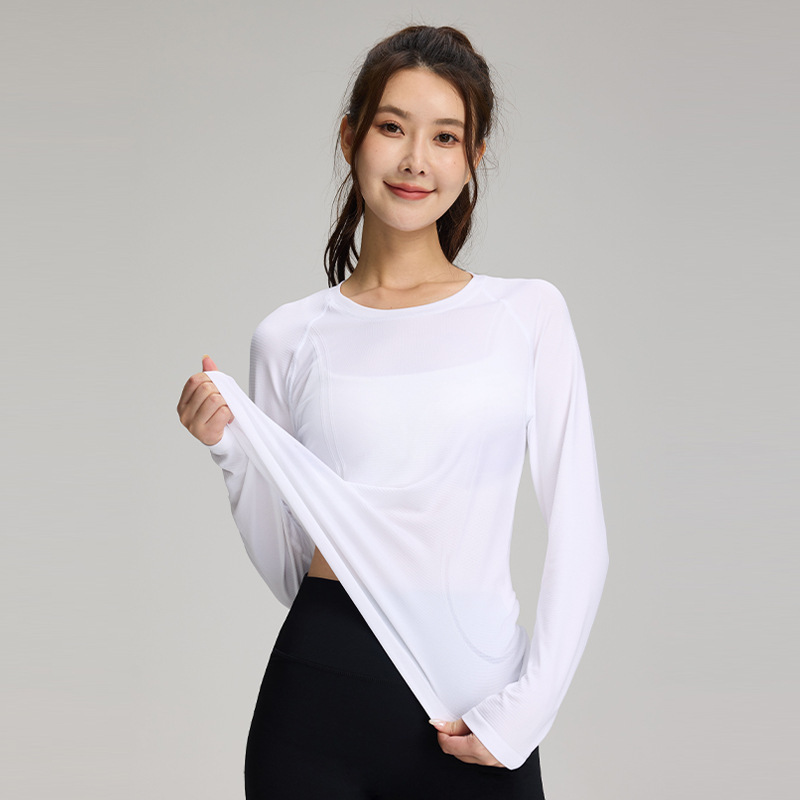 春秋新款显瘦收腰长袖运动健身服针织裸感高弹插肩瑜伽上衣轻薄款|undefined