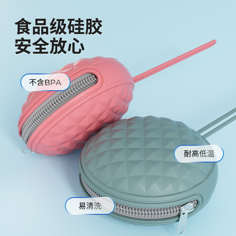 跨境牙胶奶嘴收纳包简约推车挂绳收纳袋迷你便携拉链硅胶收纳包|undefined