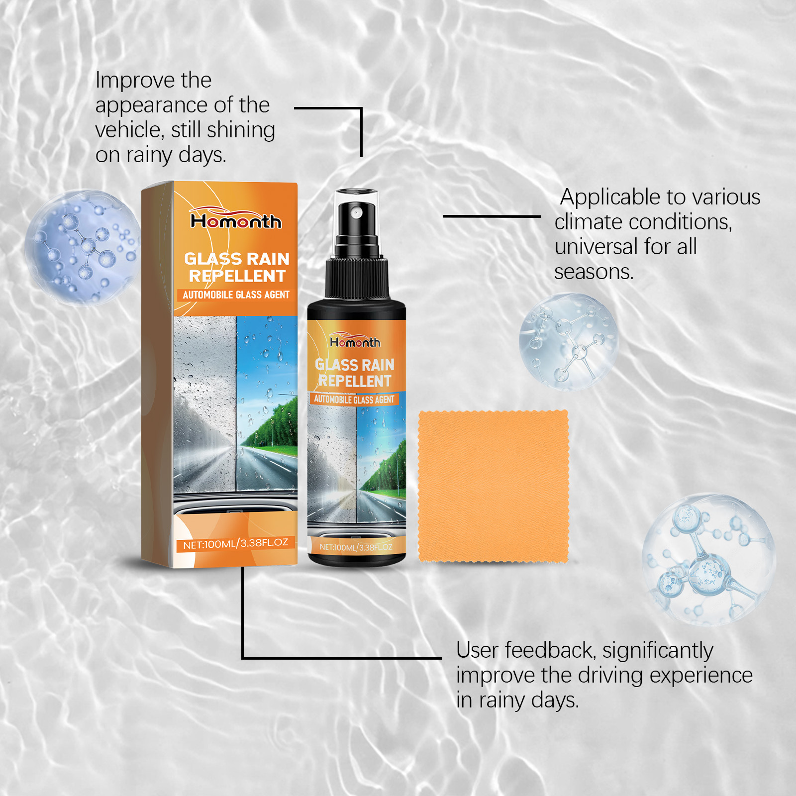 Homonth Car Glass Rainproof Agent Car Windshield Rainproof Waterproof Car Glass Anti-Fog Spray