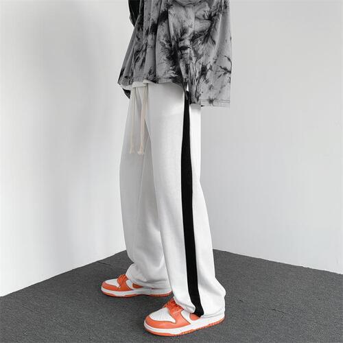 Men's Sport Pants Striped Casual Pants Korean Style Trendy Youth Straight Leg Long Pants Loose Wide Leg Pants