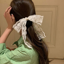 复古白色蕾丝碎花蝴蝶结飘带发圈女法式大肠圈可拆长丝带头绳发绳