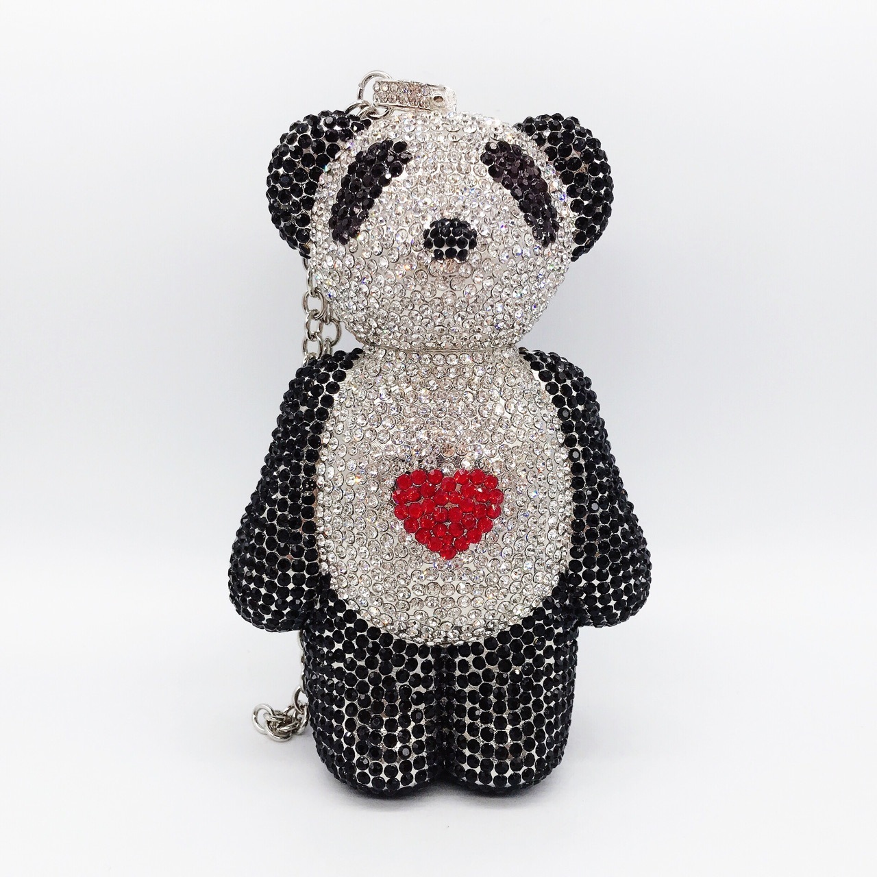 * Nuevo oso transfronterizo bolsas de mujer con diamantes bolsas de banquete animales llenos de diamantes bolsas de mano bolsas de mujer bolsas de metal negro