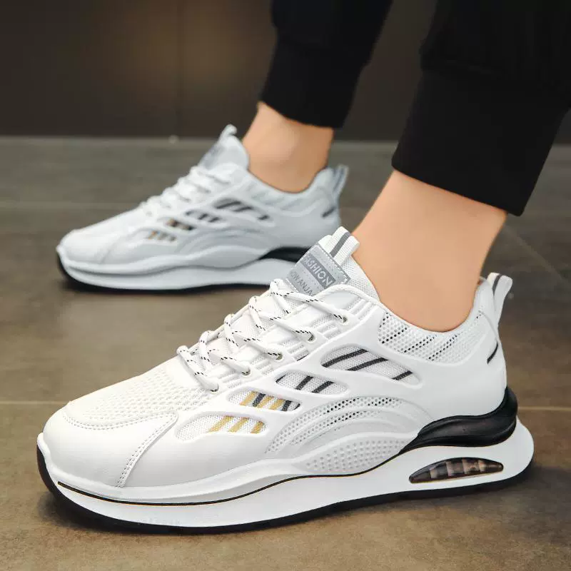 Осенняя мужская обувь новая дышащая сетка обувь мужская мода дикая белая обувь с толстой подошвой спортивная повседневная обувь