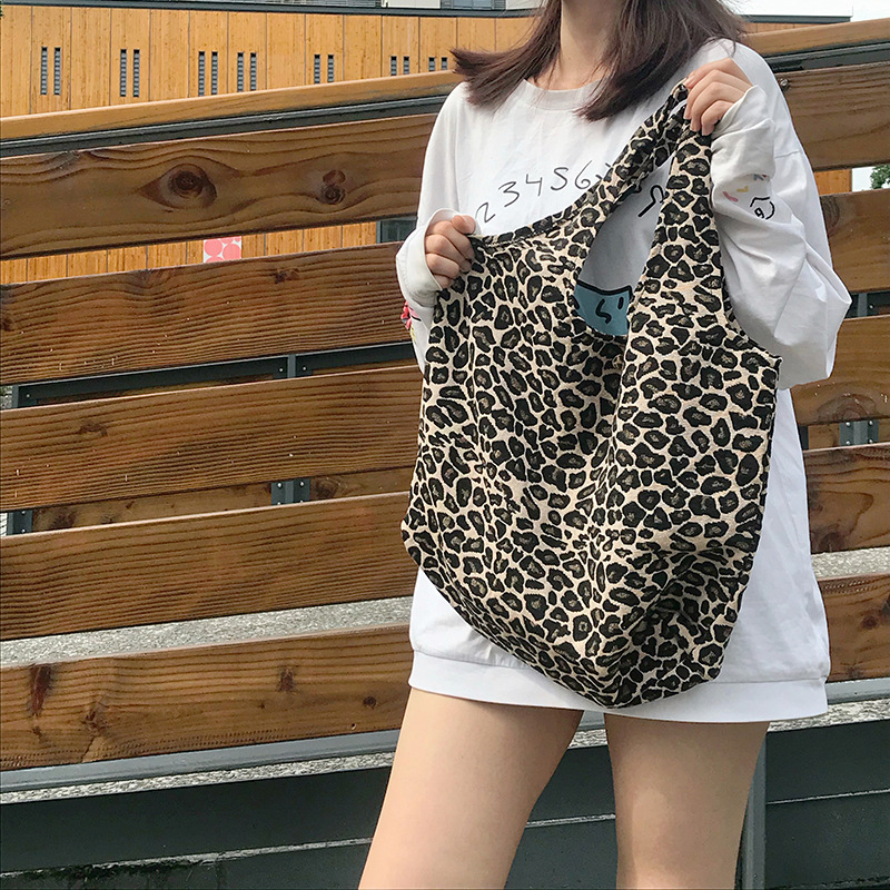 源头工厂现货豹纹单肩帆布袋大容量手提购物袋单肩包逛街购物女包