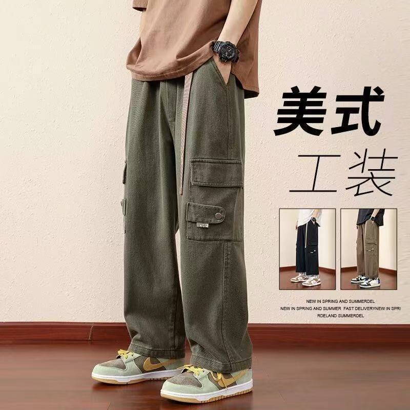Straight-Leg Cargo Pants for Men, Autumn Large Size Loose Casual Pants, American Retro Functional Men's Long Sports Pants